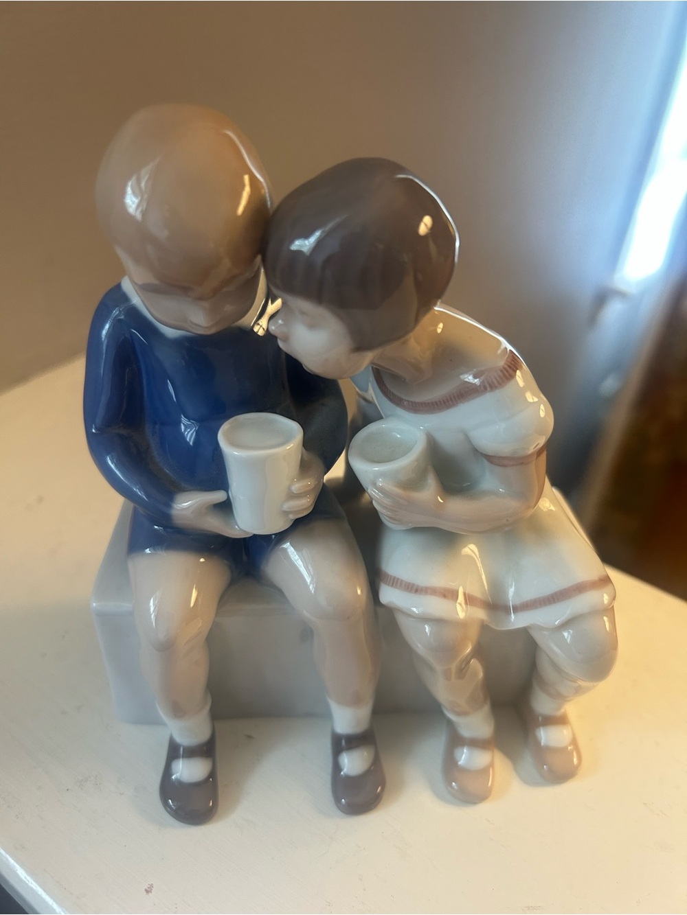 Royal Copenhagen Bing & Grondahl Seated Boy & Girl Porcelain Figurine